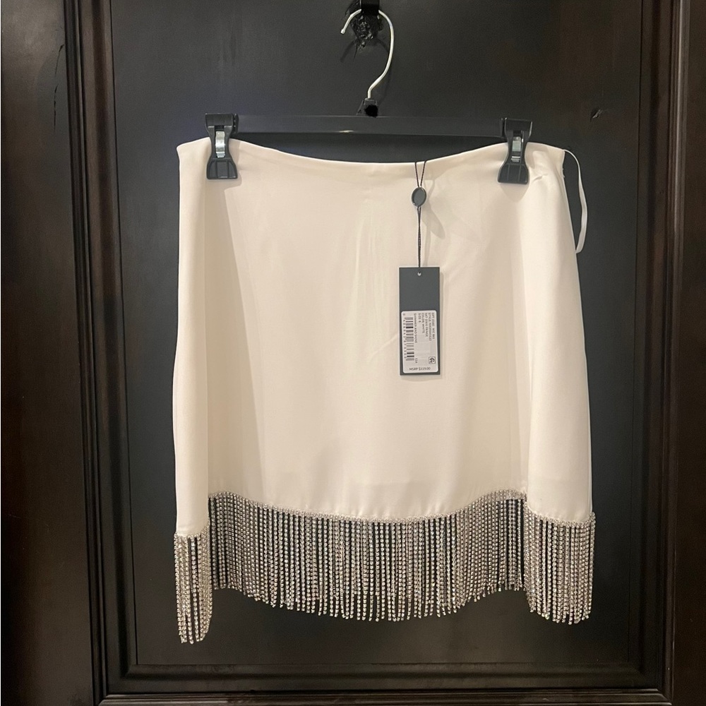 Gianna Bini rhinestone fringe skirt in white, size 6.